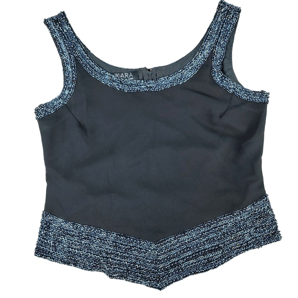 JKara Womens SZ 10P Beaded Evening Shell Top Black Blue Formal Y2K Glam